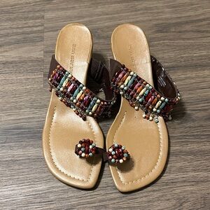 Ann Marino Beaded Sandals - Brown and Multicolor